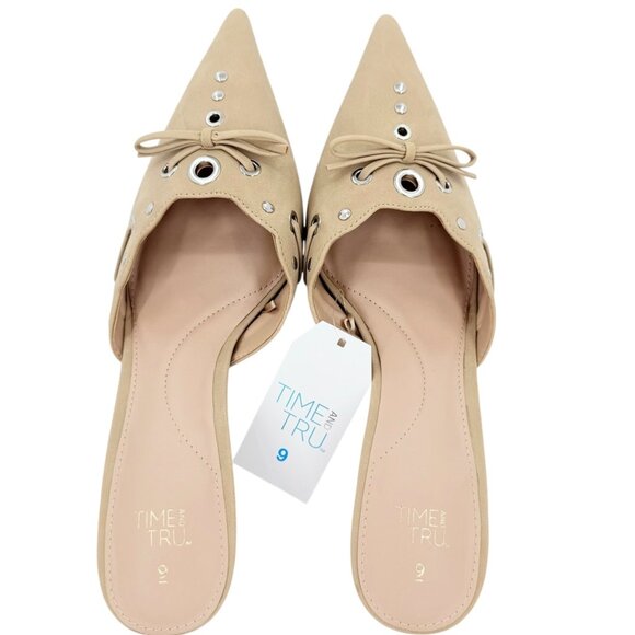 Time and Tru Women's Studded Kitten Heel Tan Mules Shoes Size 9 NWOB - Picture 6 of 12